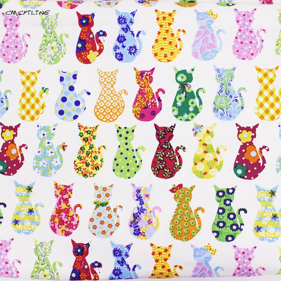 Image Cotton Canvas Fabric Printed Patchwork Cat Cartoon Fabric For Sofa Tablecloths Bag Doll Cloth Curtain Home Decration Material