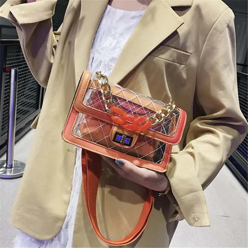 Spring and Summer Clear Transparent Chain Shoulder Messenger Bags Women Clutch Purses Handbags 
Spring and Summer Clear Transparent Chain Shoulder Messenger Bags Women Clutch Purses Handbags