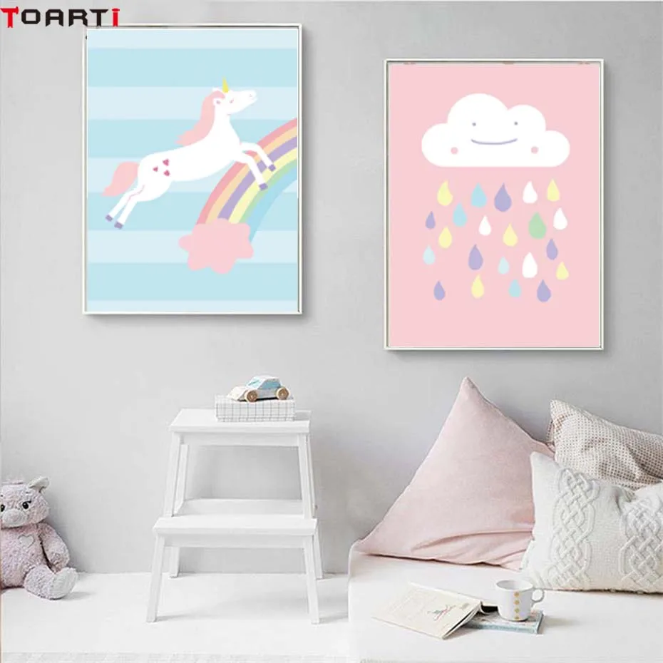 Love Pastel Color Wall Art Prints Decor Unicorn Rainbow Cartoon Poster Canvas Painting For Girl Nursery Bedroom Modular Picture (3)
