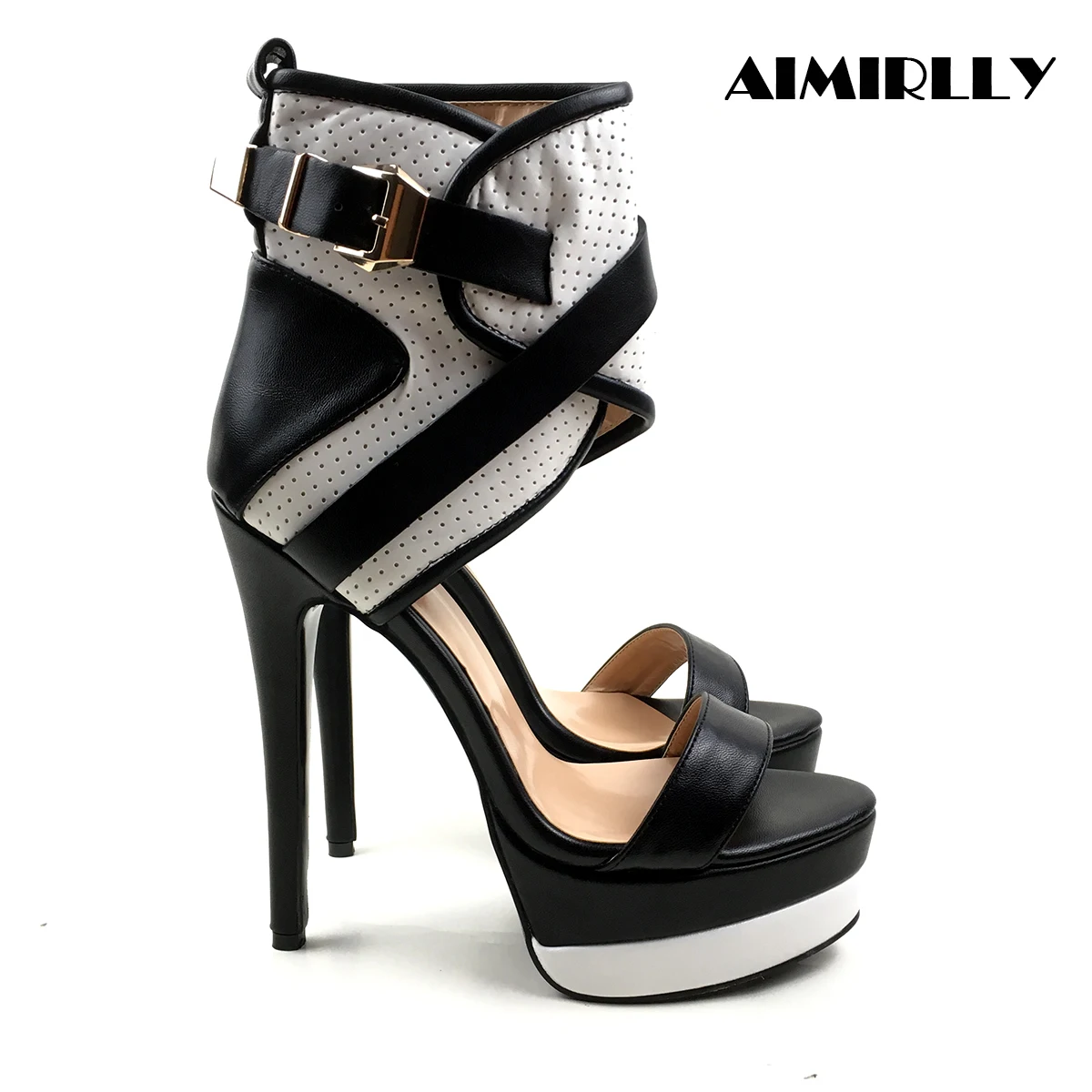 

2019 Fashion Women Peep Toe Ankle Buckle Caged Heeled Sandals Platform High Heel Shoes Evening Party Dress Shoes Size 4-15.5