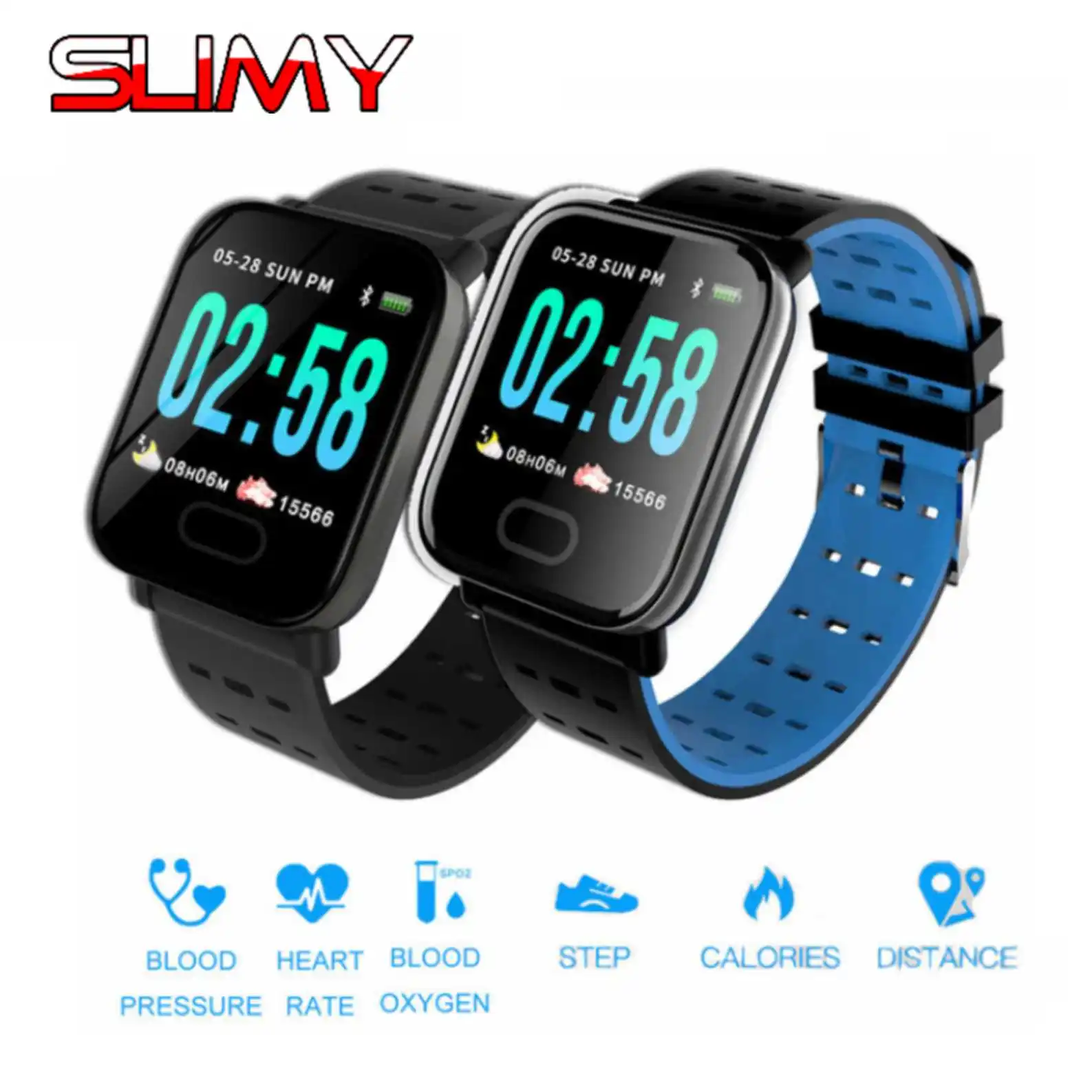Slimy A6 Blood Pressure Smart Watch Color Screen Fitness Activity Tracker Heart Rate Monitor Sports Smartwatch Waterproof PK Q8
Slimy A6 Blood Pressure Smart Watch Color Screen Fitness Activity Tracker Heart Rate Monitor Sports Smartwatch Waterproof PK Q8