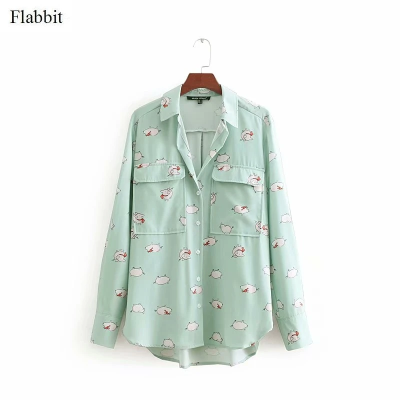 Flabbit women fashion double pockets cute pig print blouse ladies office wear chemise casual business blusas chic tops LX0525
Flabbit women fashion double pockets cute pig print blouse ladies office wear chemise casual business blusas chic tops LX0525