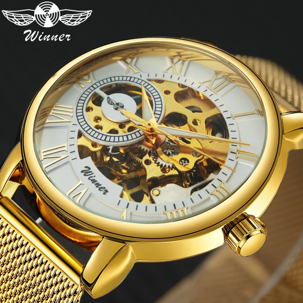 WINNER Dress Mechanical Watch Men Roman Numerals Skeleton Mens Watches Top Brand Luxury Golden Wristwatches Full Steel Hot Clock
WINNER Dress Mechanical Watch Men Roman Numerals Skeleton Mens Watches Top Brand Luxury Golden Wristwatches Full Steel Hot Clock