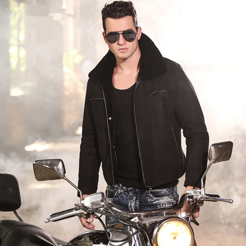 Real genuine leather jackets for men's turn-down collars natural sheepskin fur coat for male Locomotive style free shipping
Real genuine leather jackets for men's turn-down collars natural sheepskin fur coat for male Locomotive style free shipping