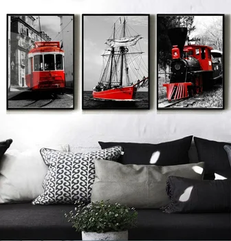 Modern Black and White Color Series Red Train Sailing Retro Decorative Paintings 3 Pieces Wall Pictures No Framed
Modern Black and White Color Series Red Train Sailing Retro Decorative Paintings 3 Pieces Wall Pictures No Framed