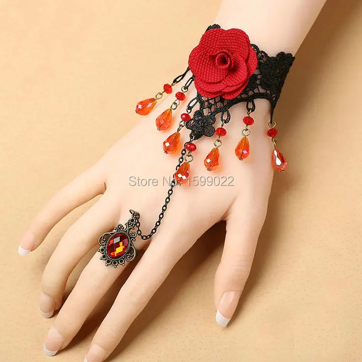 Fashion Gothic Vampire Hand Bracelet with Ring Attached Red Rose Flower Grass Crystal Pendant Lace Jewelry Women Birthday Gifts
Fashion Gothic Vampire Hand Bracelet with Ring Attached Red Rose Flower Grass Crystal Pendant Lace Jewelry Women Birthday Gifts