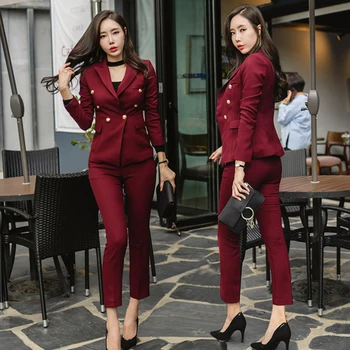 Sexy Wine Red Slim Style Women Pant Suits Slim Waist Buttons Blazer Jacket & Pencil Pant Ol Style Women Set 2019 Spring
Sexy Wine Red Slim Style Women Pant Suits Slim Waist Buttons Blazer Jacket & Pencil Pant Ol Style Women Set 2019 Spring