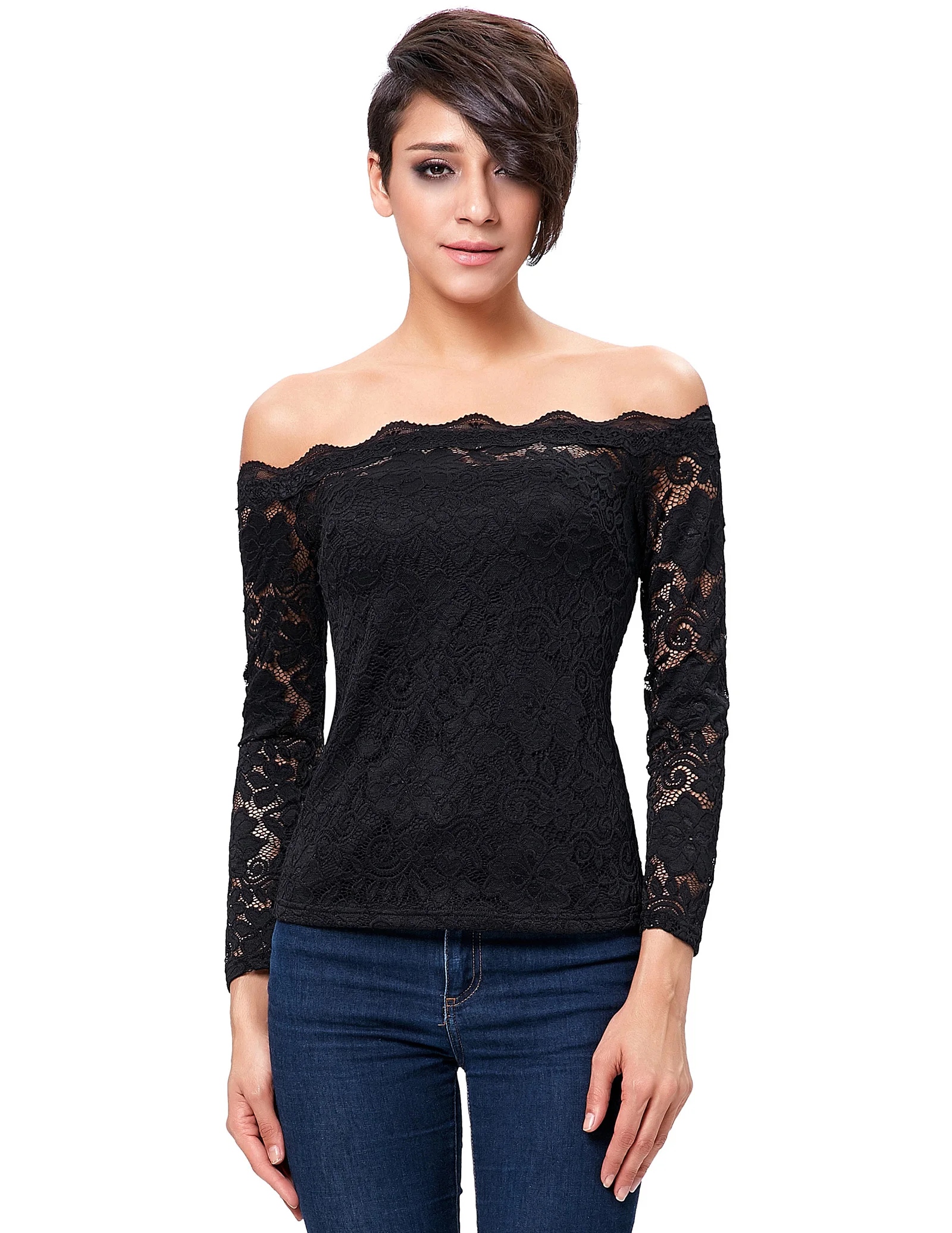 Фото 2018 Sexy Fashion Casual Women's Long Sleeve Floral Lace Off Shoulder Tops | Женская одежда