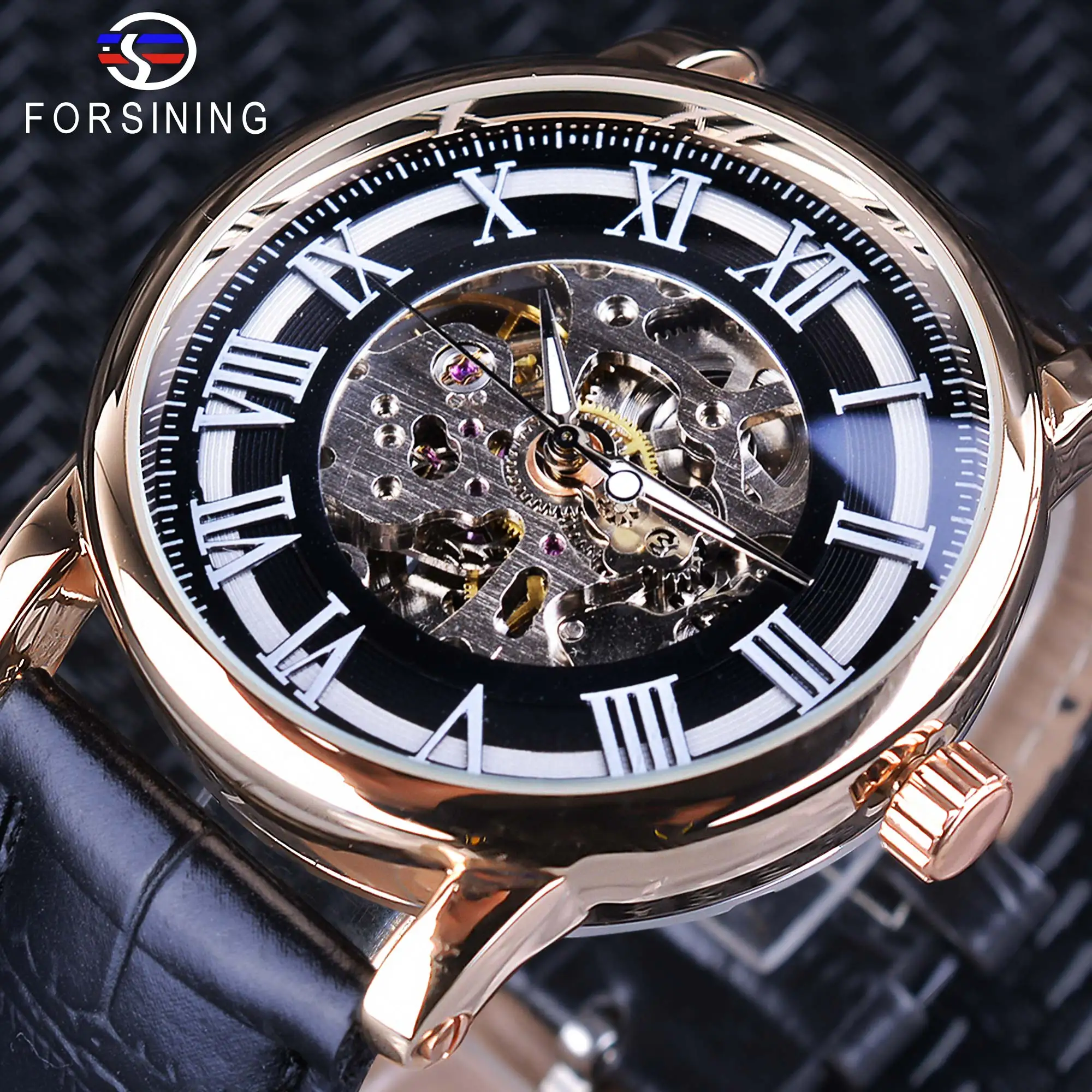 GUCAMEL CKOCK untuk PRIA Merek Pria Penuh Stainless Steel Watch Pria Forsining 2018 Retro Roman pria Otomatis Jam Tangan Merek Atas Mewah Hitam Skeleton Luminous Jam Tangan