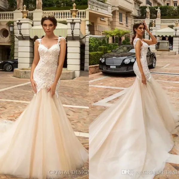 Champagne Mermaid Wedding Dresses 2019 Lace and Tulle Bridal Gowns Trumpet Spaghetti Straps vestido de novia mariage gelinlik
Champagne Mermaid Wedding Dresses 2019 Lace and Tulle Bridal Gowns Trumpet Spaghetti Straps vestido de novia mariage gelinlik