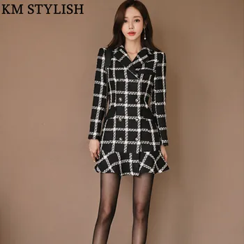 2018 Fall Winter New Korean OL Black White Long Sleeve Dress Women Double Breasted Lapel Plaid Fishtail Woolen One-Piece Dress
2018 Fall Winter New Korean OL Black White Long Sleeve Dress Women Double Breasted Lapel Plaid Fishtail Woolen One-Piece Dress