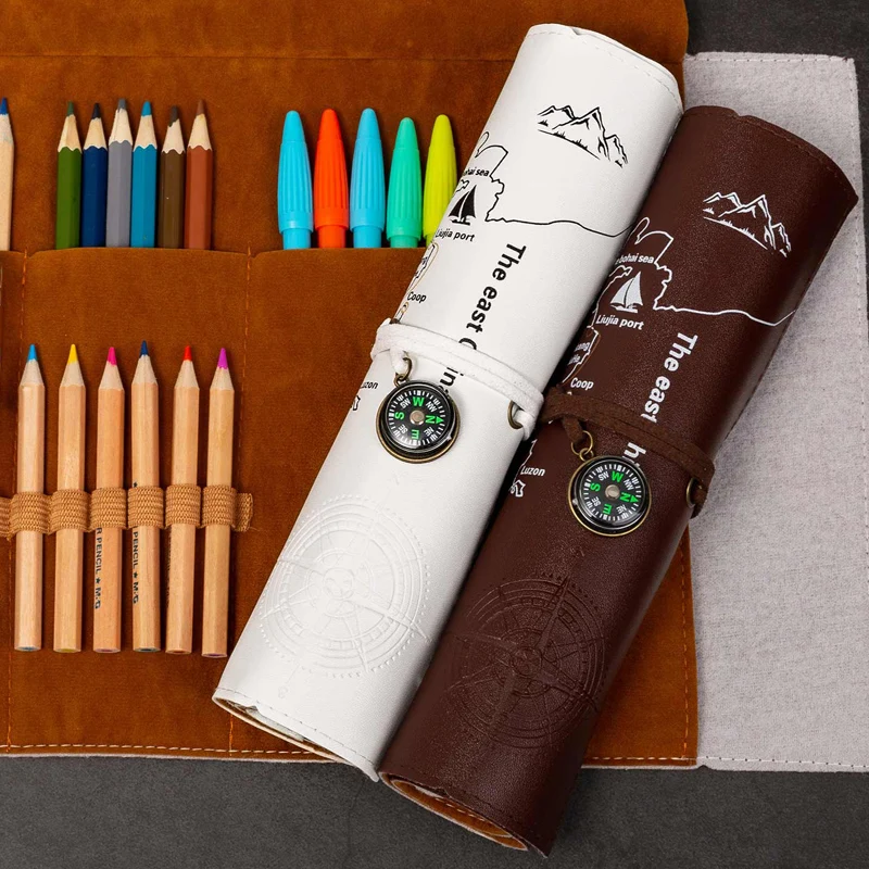 Retro leather Pencil Bag Student's Concise Creative Stationery Box Large Capacity Roll up Pencil Curtain Color Pencil Bag Recept
Retro leather Pencil Bag Student's Concise Creative Stationery Box Large Capacity Roll up Pencil Curtain Color Pencil Bag Recept