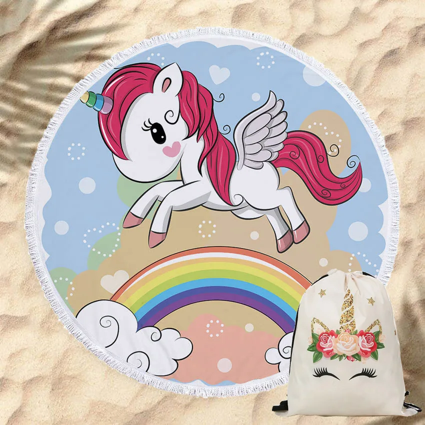 Unicorn Rainbow Summer Round Beach Towel Microfiber with Drawstring Backpack Bag Bath Shower Towels Mat Bikini Cover Up 150cm
Unicorn Rainbow Summer Round Beach Towel Microfiber with Drawstring Backpack Bag Bath Shower Towels Mat Bikini Cover Up 150cm