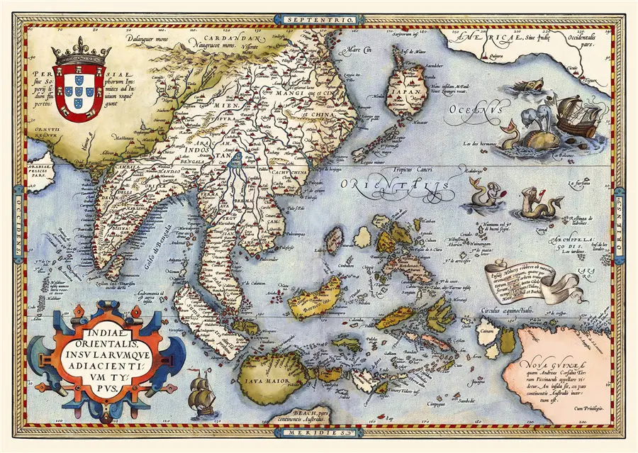 Old Asia Map - Southeast Asia, Indonesia, India 1570