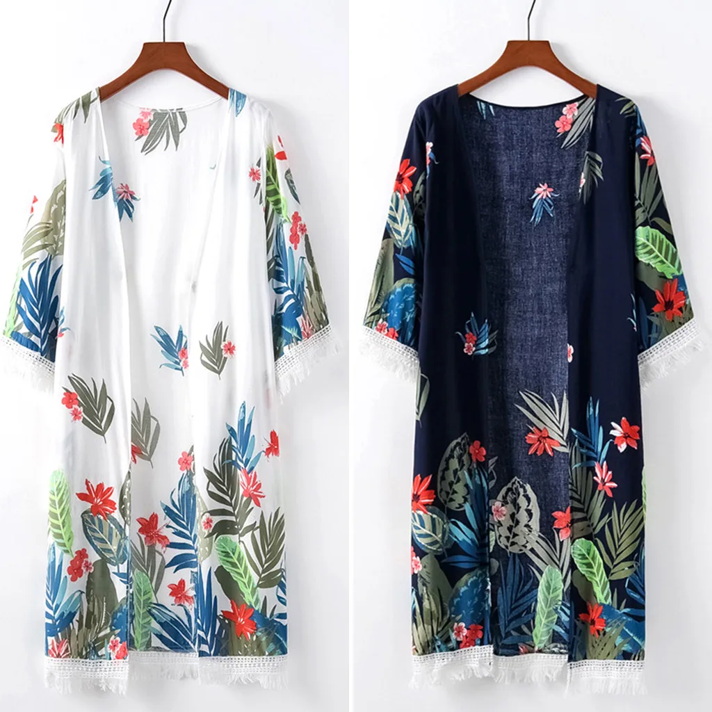 Women Print White Blue Floral Cardigan Tassel Half Sleeve Blouse Sunscreen Vacation Long Coat Summer Ladies Mujer Blusas Camisa
Women Print White Blue Floral Cardigan Tassel Half Sleeve Blouse Sunscreen Vacation Long Coat Summer Ladies Mujer Blusas Camisa