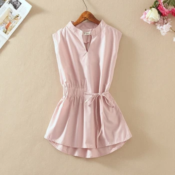 Women New Elastic Waist Blouse Shirt Summer Stand Neck Tanks Sleeve Front Bow Tie Irregular Tops White Pink Tops Blouse Shirts
Women New Elastic Waist Blouse Shirt Summer Stand Neck Tanks Sleeve Front Bow Tie Irregular Tops White Pink Tops Blouse Shirts