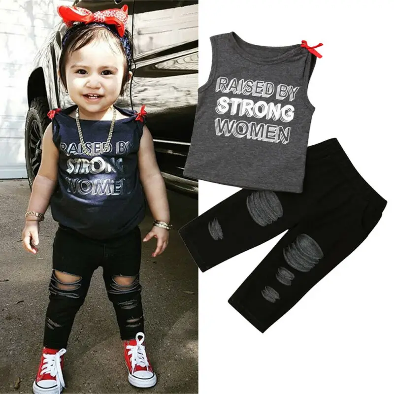 Kids Girl Jeans Pants Clothes 2 Piece Set Children's Grey Sleeveless T shirt Black Ripped Denim Leggings 2Pcs Outfits
Kids Girl Jeans Pants Clothes 2 Piece Set Children's Grey Sleeveless T shirt Black Ripped Denim Leggings 2Pcs Outfits