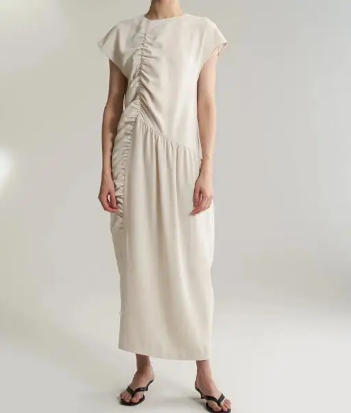 Calvello dress creme Black gathered seams round neck short sleeves side slits asymmetric detail Long woman Robe Dress
Calvello dress creme Black gathered seams round neck short sleeves side slits asymmetric detail Long woman Robe Dress