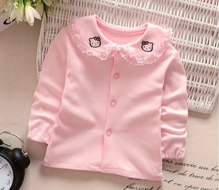 

2018 Spring Summer Baby Girls Blouses Pink Clothes Children Long Sleeve Cotton Shirt Outer Coats Toddler Lace Collar Jacket Tops