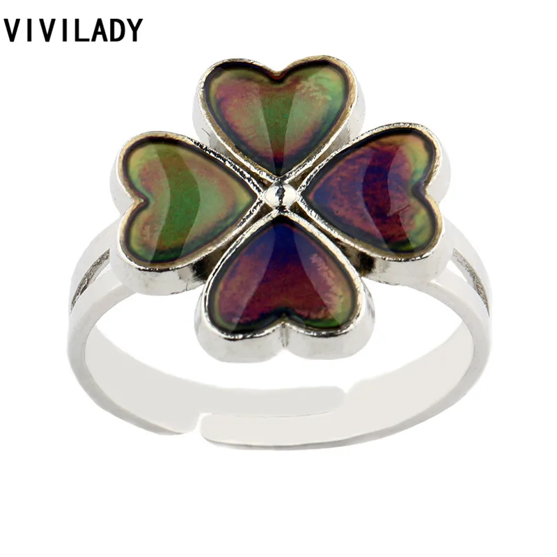 VIVILADY Cute Emotion Feeling Temperature Control Changeable Color Clover Leaf Mood Ring for Women Adjustable Size Jewelry Gifts
VIVILADY Cute Emotion Feeling Temperature Control Changeable Color Clover Leaf Mood Ring for Women Adjustable Size Jewelry Gifts
