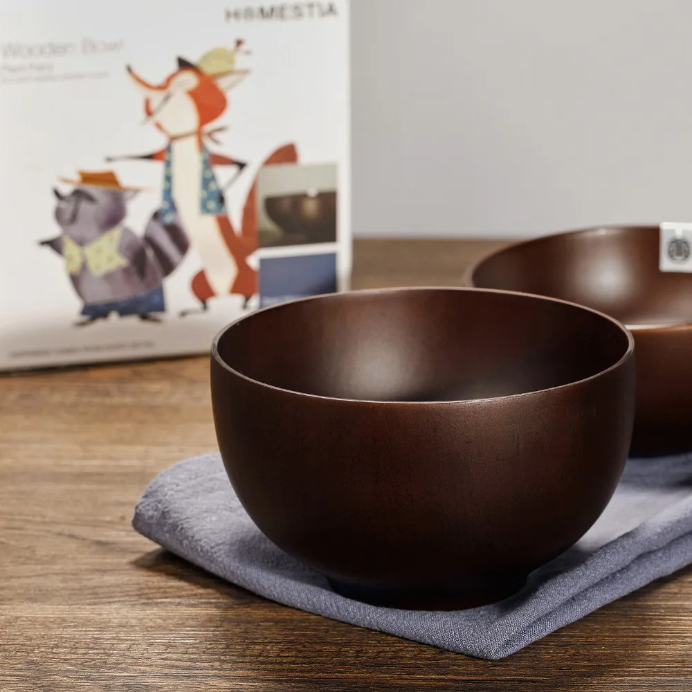 Image 2 pcs Natural Hand Made Matten Thermal Anti Shock Bowls Kitchen Utensils Japanese Wooden Rice Soup Salad Dining Bowl Tableware