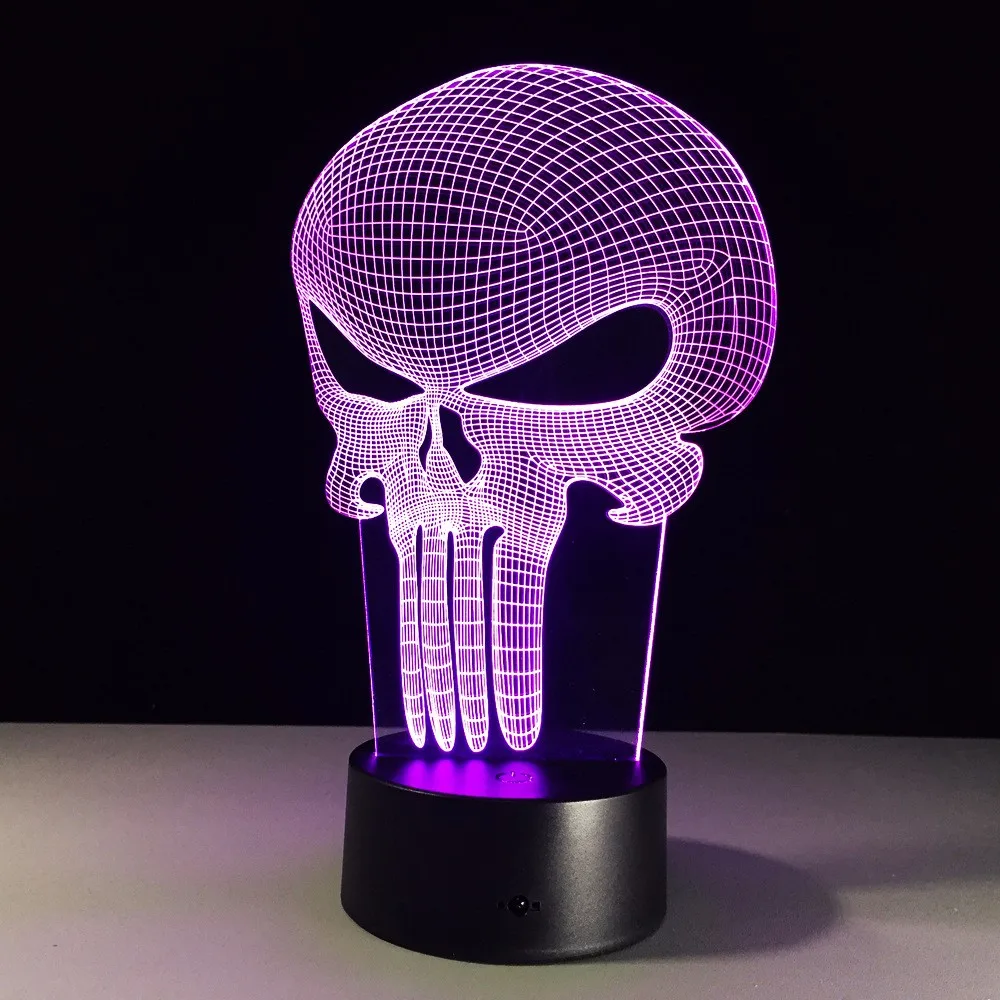 Free Shipping 1Piece Punisher Skull Multi-colored Bulbing Light Acrylic 3D Hologram Illusion Desk Lamp Free Shipping 1Piece Punisher Skull Multi-colored Bulbing Light Acrylic 3D Hologram Illusion Desk Lamp