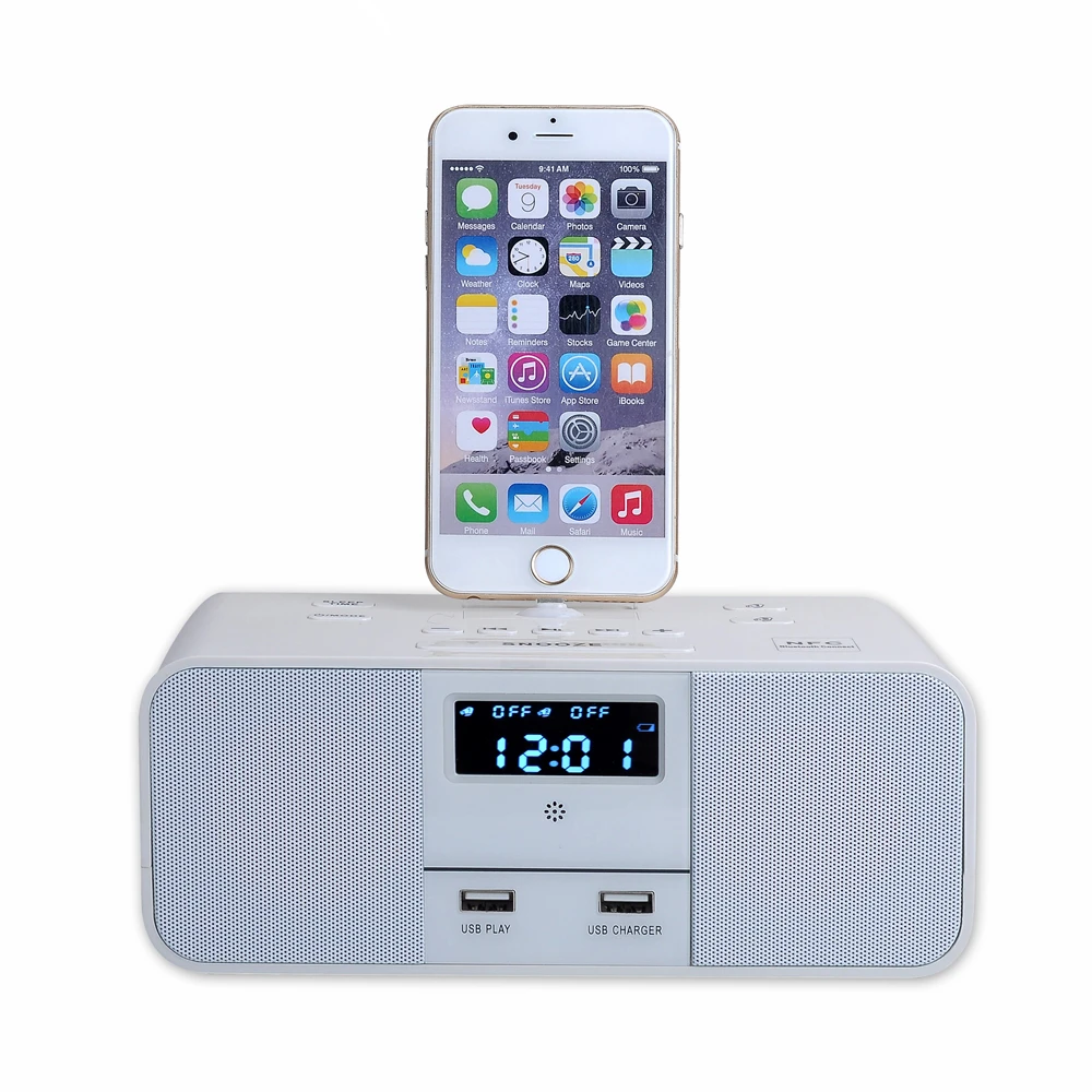 EXRIZU Wireless Bluetooth Speaker NFC Radio Alarm Clock Portable Audio Music 8 pin Charger Dock Station for iPhone X 8 7 6 Plus
EXRIZU Wireless Bluetooth Speaker NFC Radio Alarm Clock Portable Audio Music 8 pin Charger Dock Station for iPhone X 8 7 6 Plus