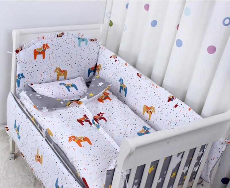 Image Free shipping Fox 3D embroider Crib Baby Bedding Set Cotton Print 5Items Cot Quilt Bed Around Bed Skirt Mattress Cover blanket