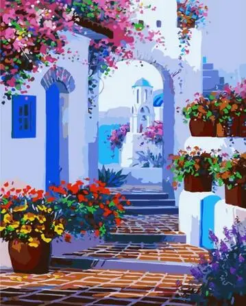 Street in Greece DIY oil Painting By Numbers on canvas hand painted digital wall art landscape picture for living room