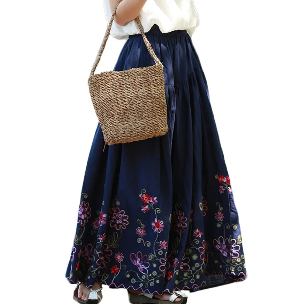 Elastic High Waist Long Skirt Women Summer Embroidery Skirts A-Line Vintage Maxi Skirt Big Hem Jupe Longue 3Colors
Elastic High Waist Long Skirt Women Summer Embroidery Skirts A-Line Vintage Maxi Skirt Big Hem Jupe Longue 3Colors
