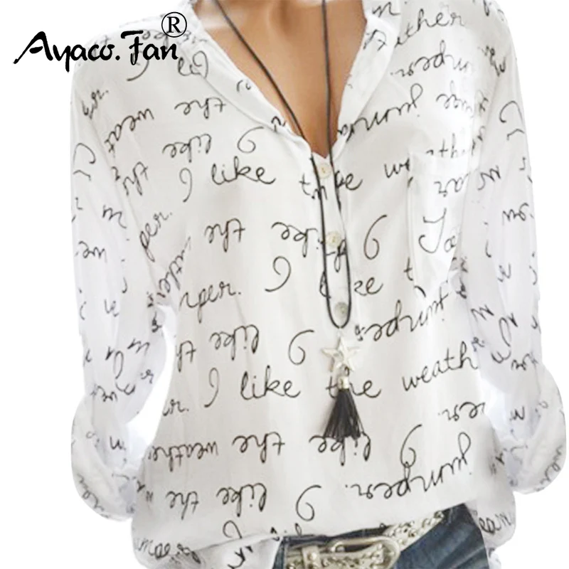 Womens Tops Autumn Spring Long Sleeve Blouse Loose V-Neck Button Letter Tunic Tops Plus Size Casual Blouse Shirt blusa feminina
Womens Tops Autumn Spring Long Sleeve Blouse Loose V-Neck Button Letter Tunic Tops Plus Size Casual Blouse Shirt blusa feminina