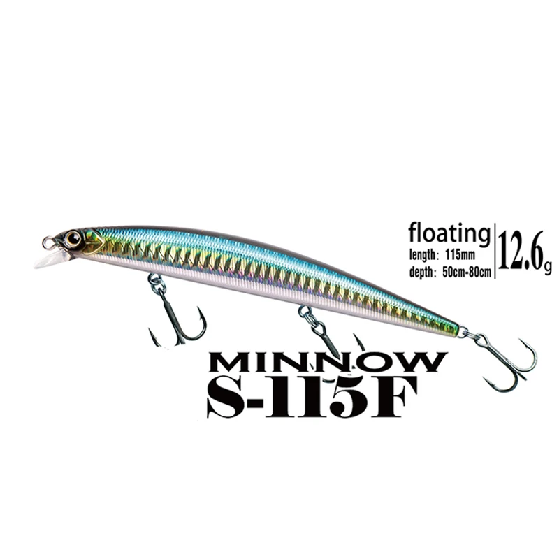 Floating minnow S115F fishing lure 12.6g Slow Floating Wobbler Minnow with 3 hooks depth 50-80cm
Floating minnow S115F fishing lure 12.6g Slow Floating Wobbler Minnow with 3 hooks depth 50-80cm