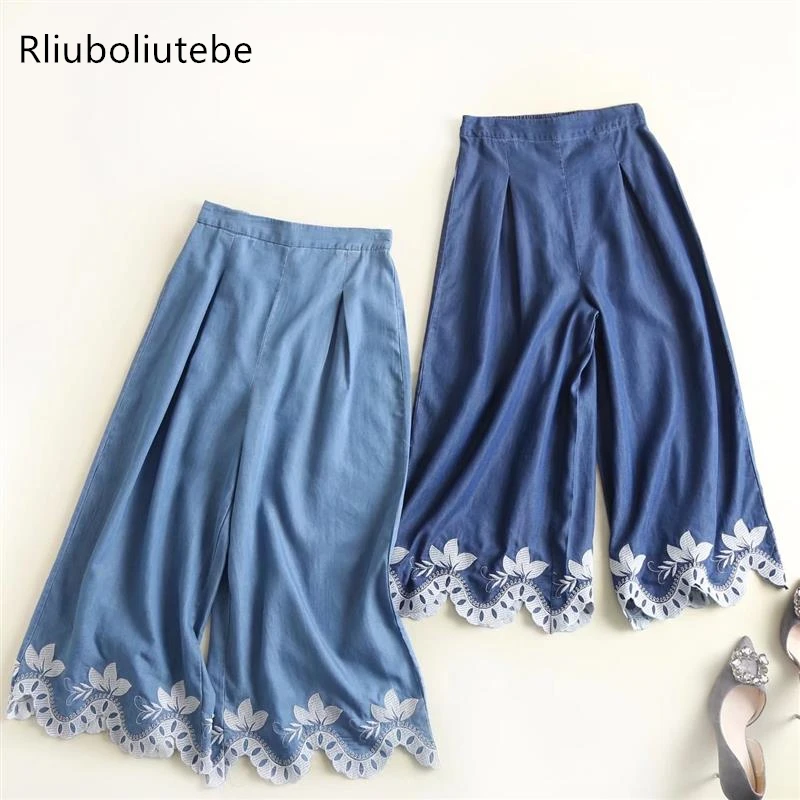 tecel denim wide leg pants embroidery blue Jeans loose palazzo pants elastic waist casual summer casual pleated pants
tecel denim wide leg pants embroidery blue Jeans loose palazzo pants elastic waist casual summer casual pleated pants