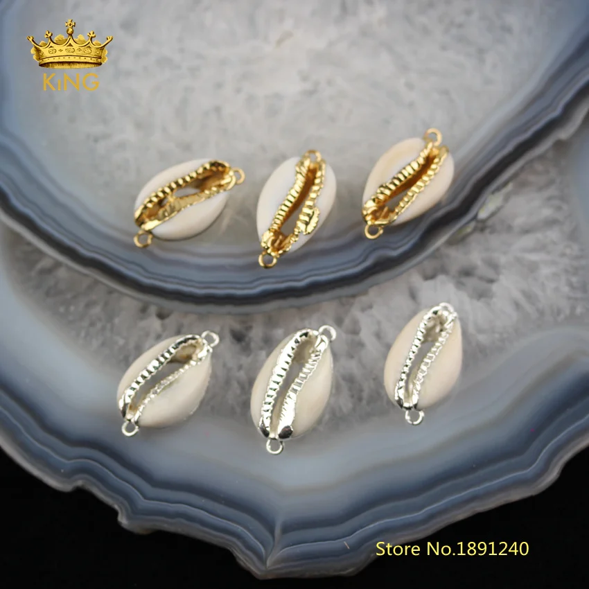 10pcs Wholesale Cowrie Shell Connectors Handmade Bracelet Jewelry Small Sea Plated Gold/Silvery Edged Charms Choker DSS102 | Украшения и