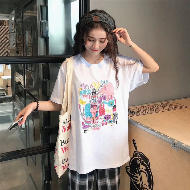 Loose Casual Retro Cartoon Print T-shirt Women's Tshirts Japan Kawaii Ulzzang Female Sweet Lovely Harajuku Tshirt For Women
Loose Casual Retro Cartoon Print T-shirt Women's Tshirts Japan Kawaii Ulzzang Female Sweet Lovely Harajuku Tshirt For Women