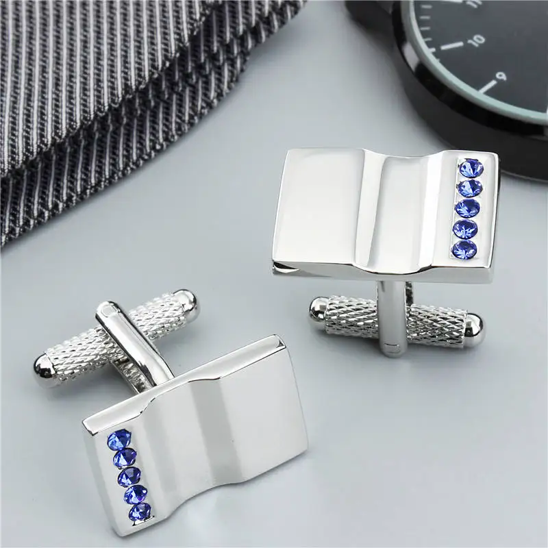 

Blue Shinning Crystal Book Shape Cufflinks for Men Jewelry Cuff Links HAWSON