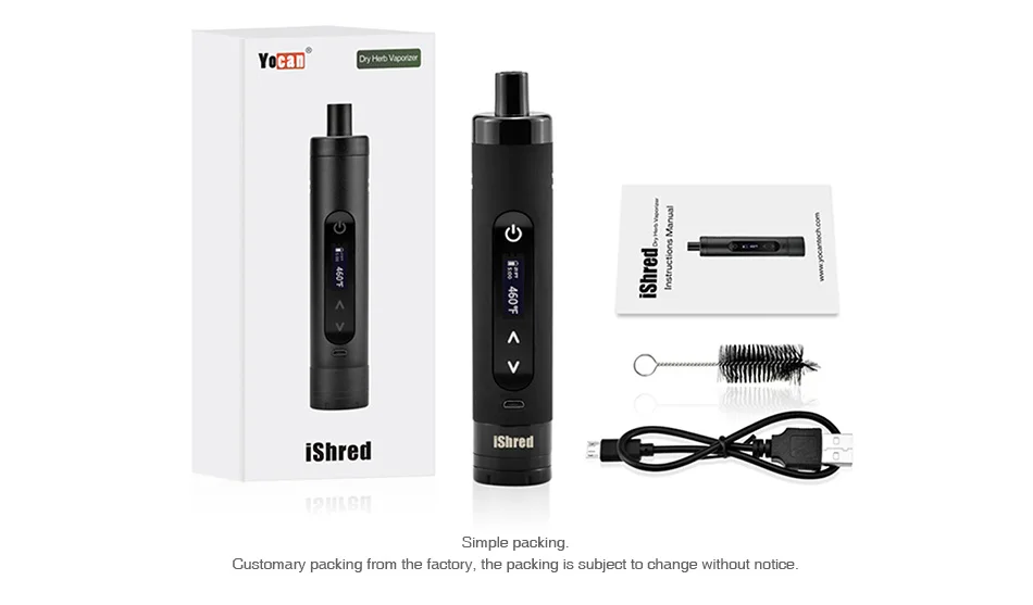 Original Yocan IShred Dry Herb Vaporizer Kit with 2600mAh Battery & LCD Display & Ceramic Heating Chamber E-cig Vape Starter Kit