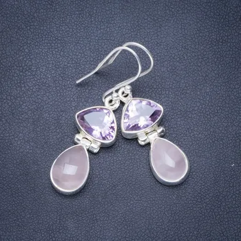 Natural Rose Quartz and Amethyst Handmade Unique 925 Sterling Silver Earrings 1.5" A0617
Natural Rose Quartz and Amethyst Handmade Unique 925 Sterling Silver Earrings 1.5" A0617