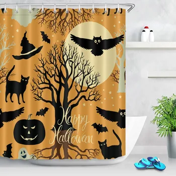 Funny Halloween Pumpkin Bat And Cat Black Trees Bright Moon Shower Curtain Waterproof Bathroom Fabric For Kids Bathtub Decor
Funny Halloween Pumpkin Bat And Cat Black Trees Bright Moon Shower Curtain Waterproof Bathroom Fabric For Kids Bathtub Decor