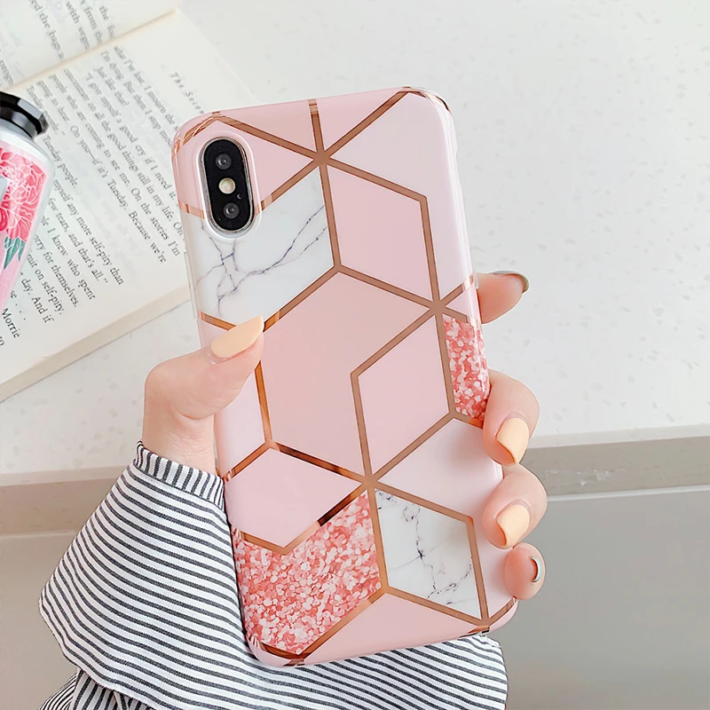 LOVECOM Pink Plating Geometric Phone Case For iPhone XR XS Max 6 6S 7 8 Plus X Luxury Marble Soft IMD Glossy Phone Back Cover
LOVECOM Pink Plating Geometric Phone Case For iPhone XR XS Max 6 6S 7 8 Plus X Luxury Marble Soft IMD Glossy Phone Back Cover