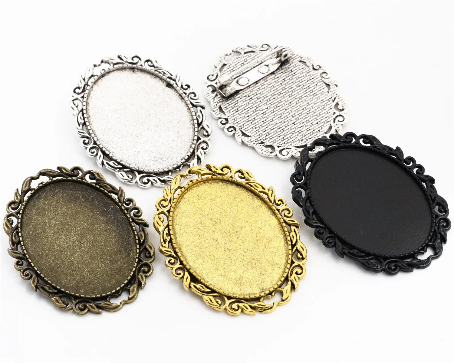 

New Fashion 5pcs 30x40mm Inner Size 4 Colors Plated Pin Brooch Pierced Style Base Setting Pendant