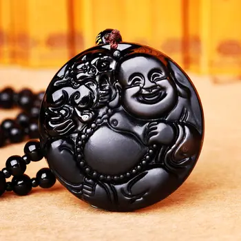 High Quality Round Natural Black Obsidian Carved Buddha Happy Amulet Pendant Necklace For Women Men Healing Crystal Black Reiki
High Quality Round Natural Black Obsidian Carved Buddha Happy Amulet Pendant Necklace For Women Men Healing Crystal Black Reiki