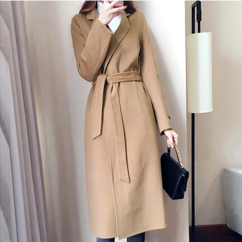 Woolen Coat Female Cashmere Middle Long Sashes Elegant Jackets Outwear Autumn Winter Women Woolen Blends Khaki Coats FP1362
Woolen Coat Female Cashmere Middle Long Sashes Elegant Jackets Outwear Autumn Winter Women Woolen Blends Khaki Coats FP1362