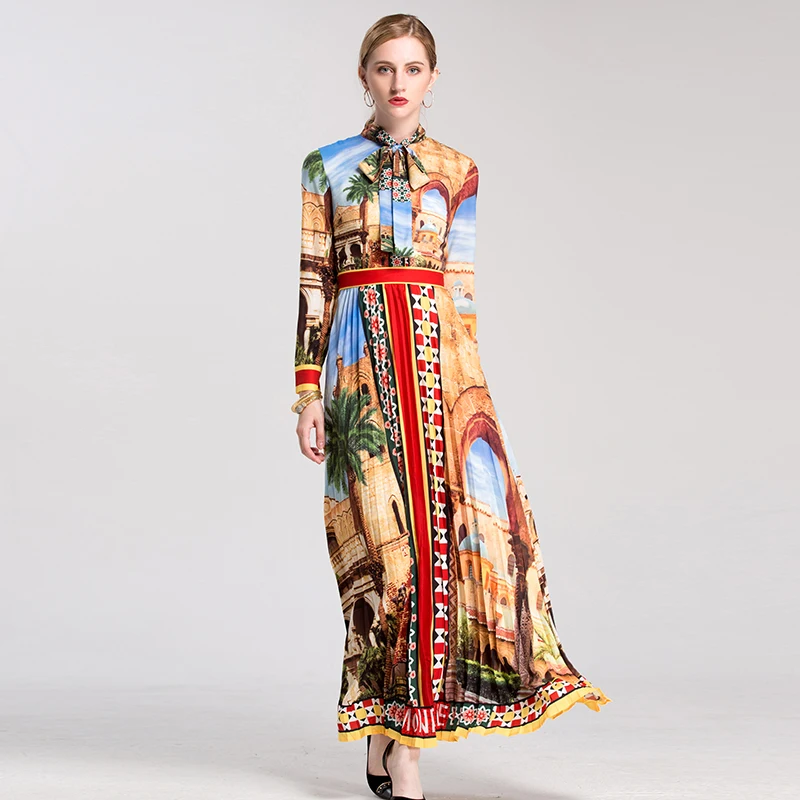 S-4XL Plus Size Women's Runway Style Maxi Long Vintage Dress Bow Collar Retro Pattern Printing Bohemian Autumn Quality Dress
S-4XL Plus Size Women's Runway Style Maxi Long Vintage Dress Bow Collar Retro Pattern Printing Bohemian Autumn Quality Dress