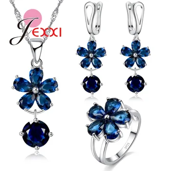 Charming 925 Sterling Silver Necklace Earrings Ring Women Jewelry Sets Dark Blue Cubic Zirconia Flower Pendant
Charming 925 Sterling Silver Necklace Earrings Ring Women Jewelry Sets Dark Blue Cubic Zirconia Flower Pendant