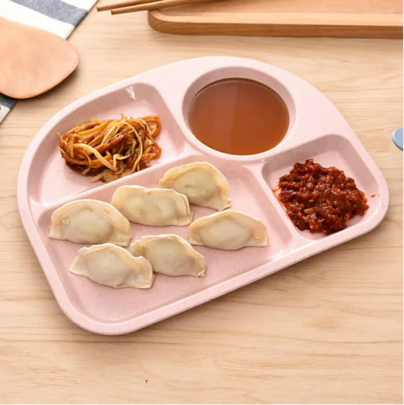 Hot Sale Baby Solid Color 4 Grid Plate Food Wheat Fiber Innovative Compartments Asymmetric Children Feeding Tableware | Мать и ребенок