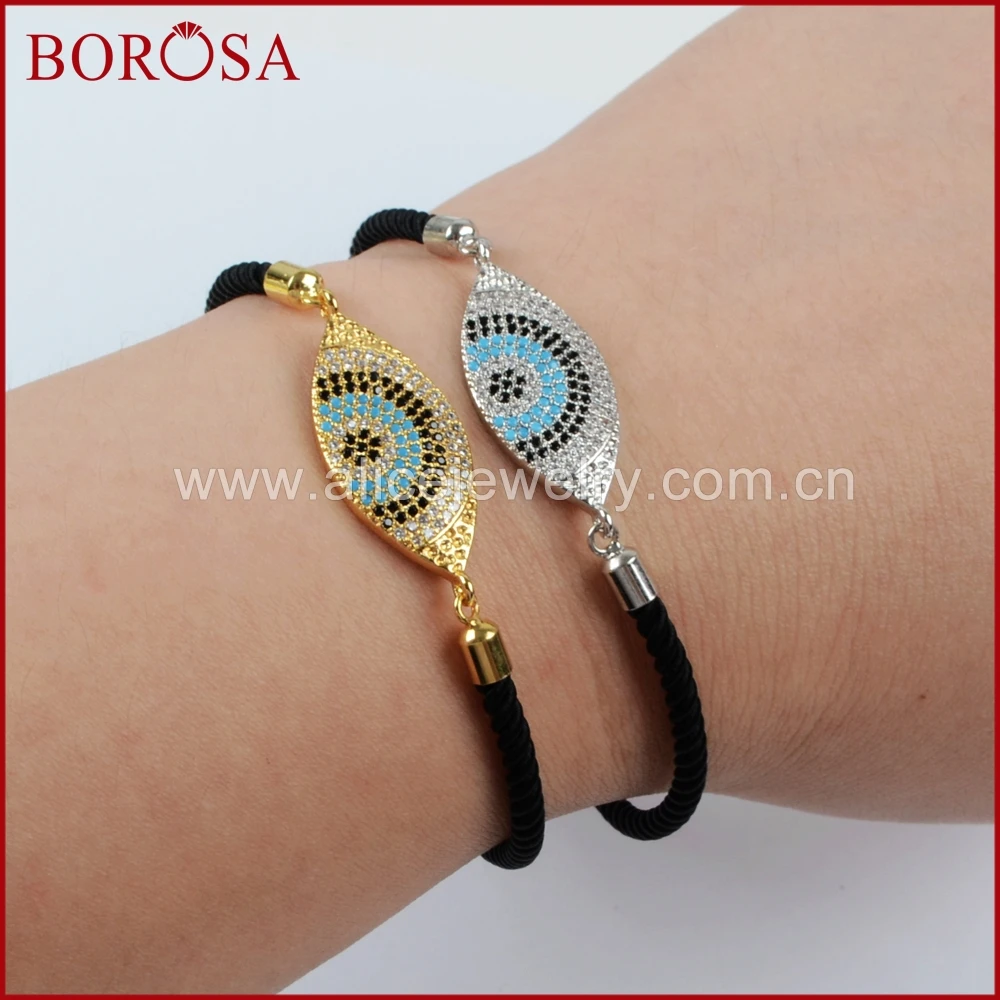 BOROSA Copper Micro Pave CZ Stone Cubic Zircon Turkey Evil Eye Boho Drusy Connector Rope Adjustable Bracelets New Arrival WX593 | Украшения