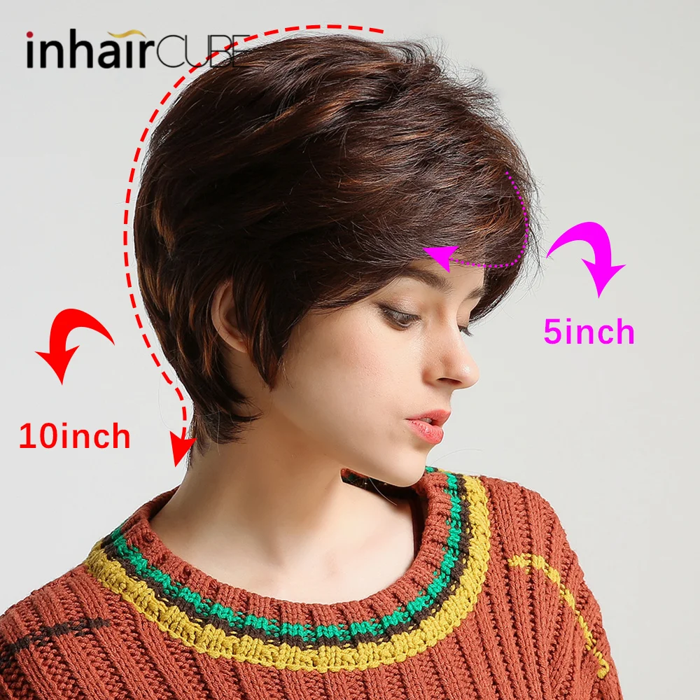 

Inhair Cube 10" Fluffy Multi-layered Short Natural Straight Synthetic Wigs for Women Light Brown Wig Side Parting For Women