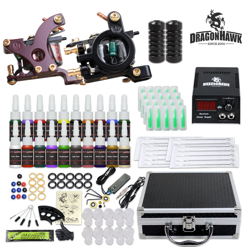 Beginner Complete Tattoo kit 20 Color Ink 2 Machine Guns Power supply Needle Grip Tip Box
Beginner Complete Tattoo kit 20 Color Ink 2 Machine Guns Power supply Needle Grip Tip Box