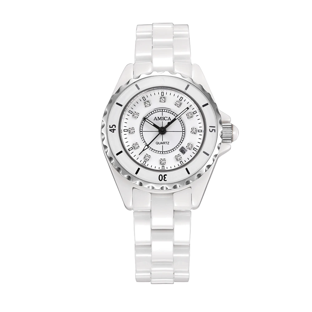 Amica Women's D-Ceramics Quartz Sapphire Silver Tone Stainless Steel Surface Crystal Ceramic Watchband Wrist Watches A5-14
Amica Women's D-Ceramics Quartz Sapphire Silver Tone Stainless Steel Surface Crystal Ceramic Watchband Wrist Watches A5-14